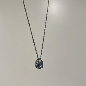 Teardrop aquamarine pendant on 18” silver chain
